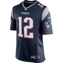 Load image into Gallery viewer, Tom Brady New England Patriots Game Jersey - Navy Blue/Silver Super Bowl